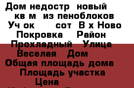 Дом недостр. новый, 72,5 кв.м. из пеноблоков. Уч-ок 12.2 сот. В х.Ново-Покровка  › Район ­ Прохладный › Улица ­ Веселая › Дом ­ 82 › Общая площадь дома ­ 73 › Площадь участка ­ 12 › Цена ­ 620 000 - Кабардино-Балкарская респ. Недвижимость » Дома, коттеджи, дачи продажа   